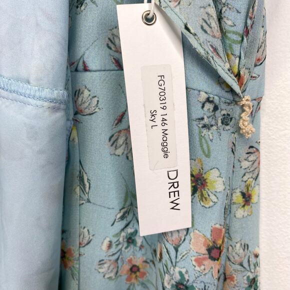 DREW Maggie Floral Wrap Dress Sz L Blue Ruffles Flounce Spring Cottagecore NWT - Picture 4 of 12